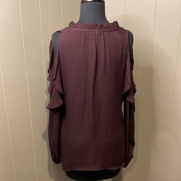 Parker Small Marjorie Long Sleeve Cold Exposed Shoulder Ruffle Blouse Purple - Picture 6 of 9